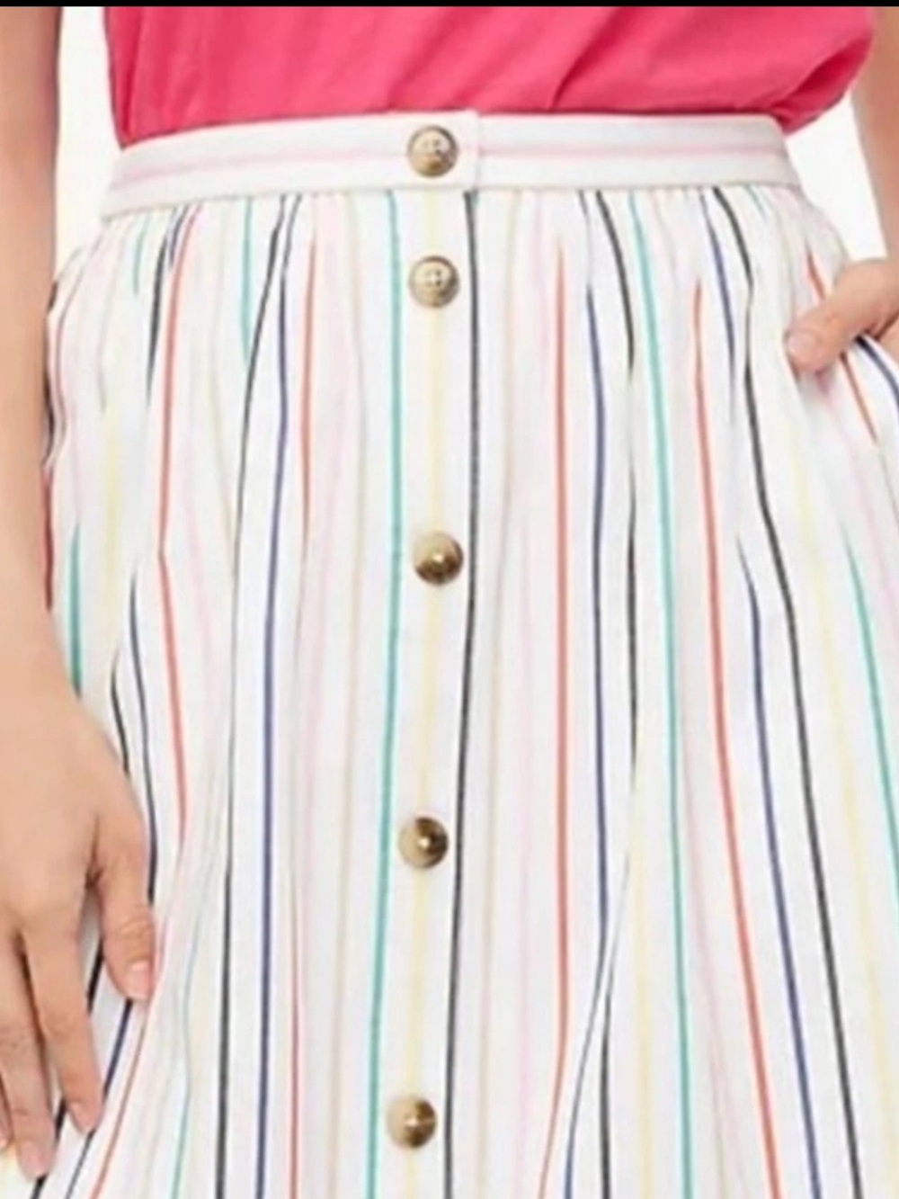 J Crew Factory Rainbow Stripe Button Front Poplin Midi Skirt Multicolored Size S - Picture 12 of 13